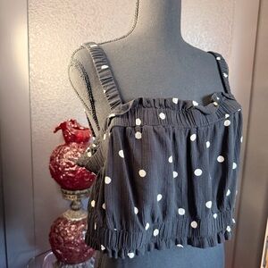 H&M Black Crop Top with White Polka Dots